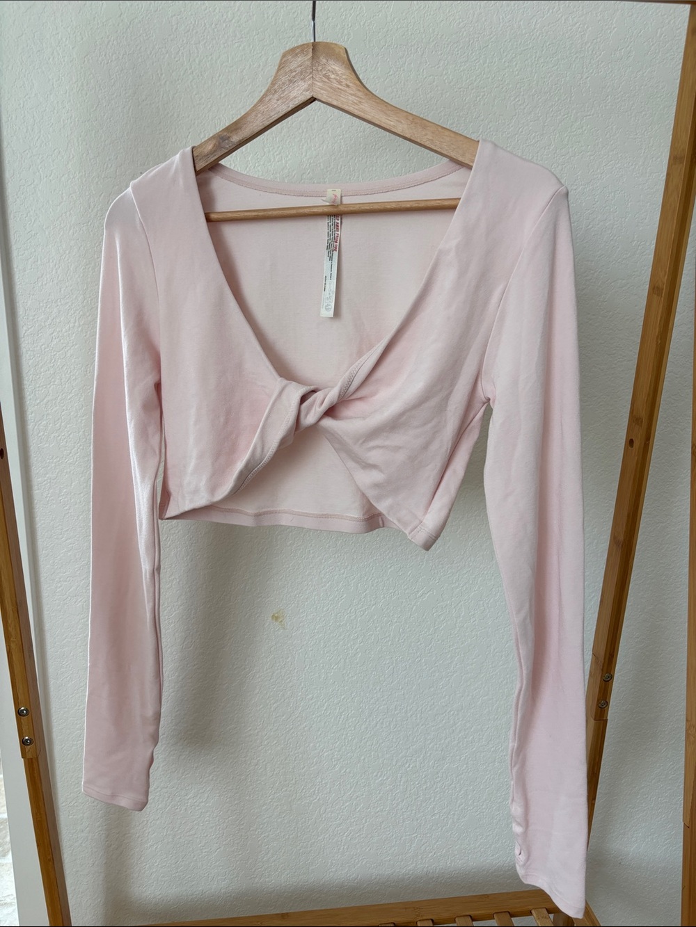 Free People Movement Blush Pink Twist-Front Long Sleeve Crop Top